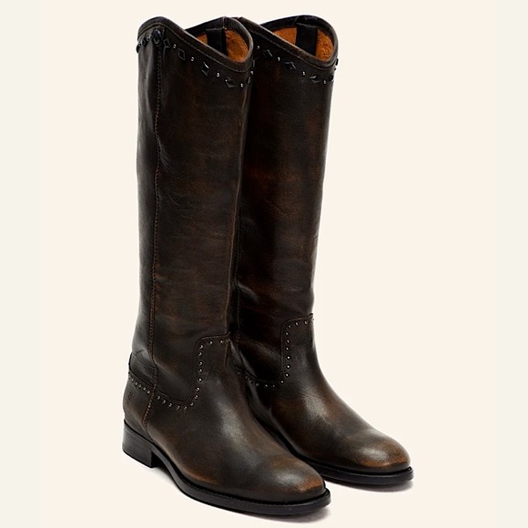 $398 RARE Frye Melissa Rhinestone Button Distressed Vintage Pull On Tall Boots - Picture 3 of 16